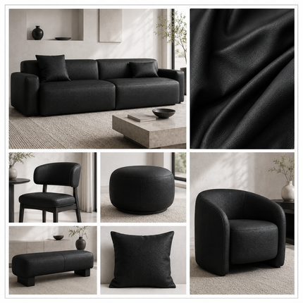 KLASSY- Leatherette Faux Leather Upholstery Fabric- Slate Black