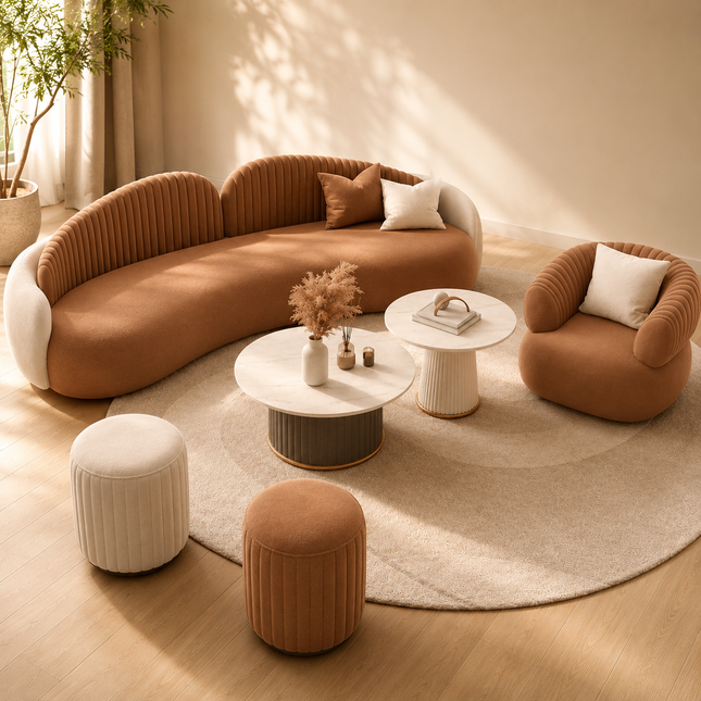 Bristol Luxury Modern Curved Sofa with Channel Tufted Backrest Customisable Designer Couch for Living Room