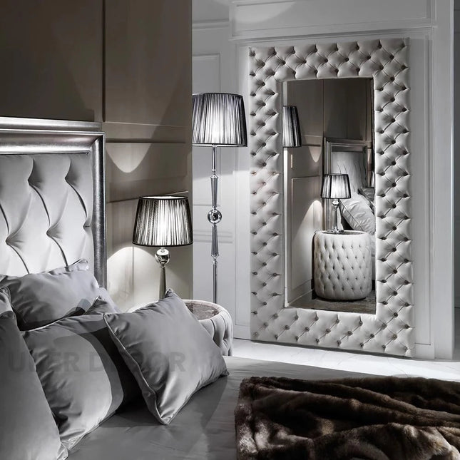 Classic Chesterfield Tufted Full-Length Upholstered Bedroom Mirror- Luxury Mirror