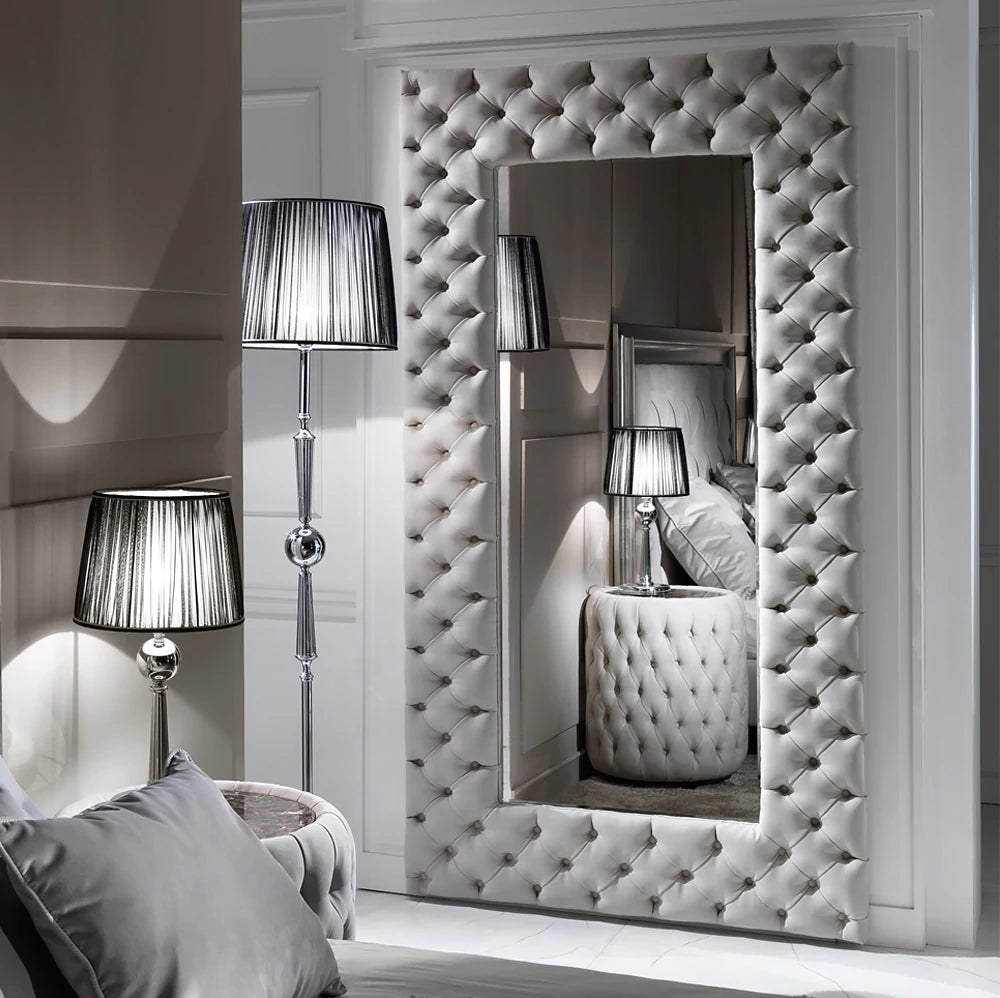 Classic Chesterfield Tufted Full-Length Upholstered Bedroom Mirror