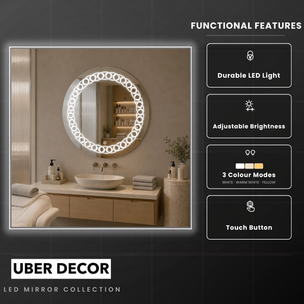 Shinelis round circle design led mirror front or back lit touch button frameless bathroom vanity mirror