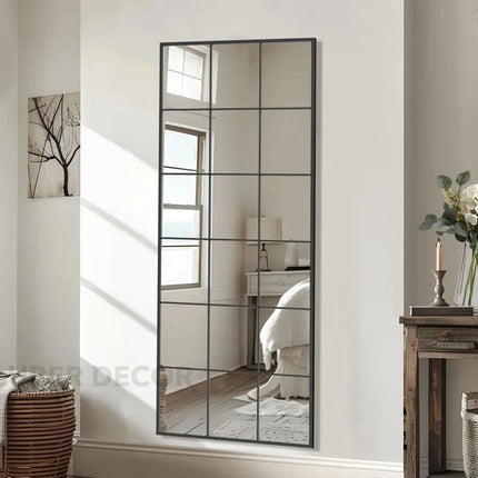 PanePerfection: Window-Style Metal Frame Grid Style Full-Length Mirror for Foyer, Bedroom or Balcony