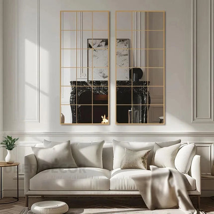 PanePerfection: Window-Style Metal Frame Grid Style Full-Length Mirror for Foyer, Bedroom or Balcony