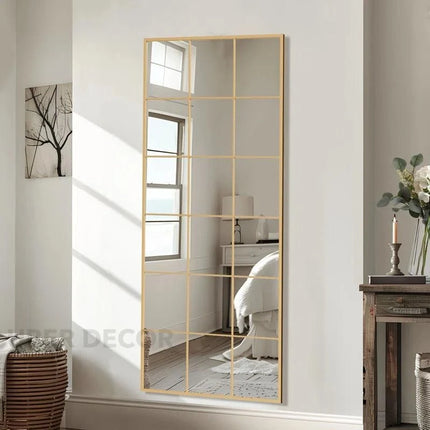 PanePerfection: Window-Style Metal Frame Grid Style Full-Length Mirror for Foyer, Bedroom or Balcony
