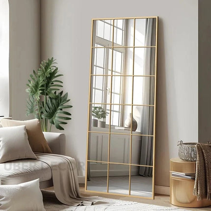 PanePerfection: Window-Style Metal Frame Grid Style Full-Length Mirror for Foyer, Bedroom or Balcony