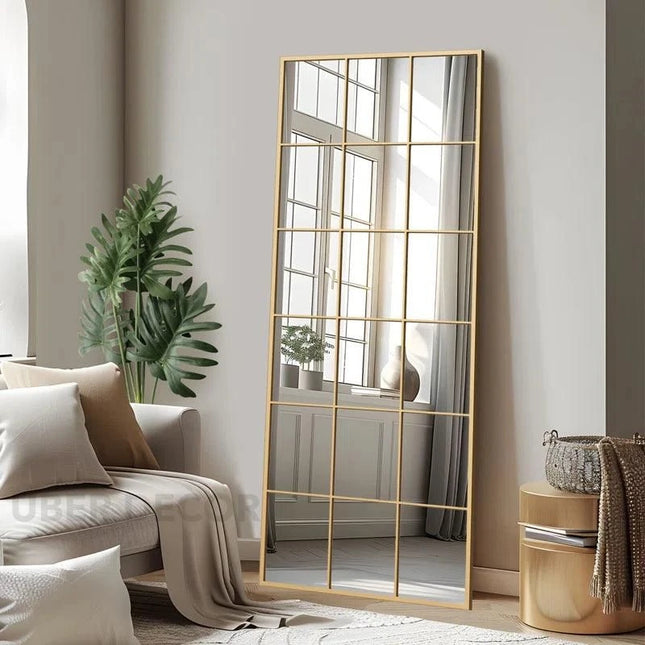 PanePerfection: Window-Style Metal Frame Grid Style Full-Length Mirror for Foyer, Bedroom or Balcony - Uber Decor