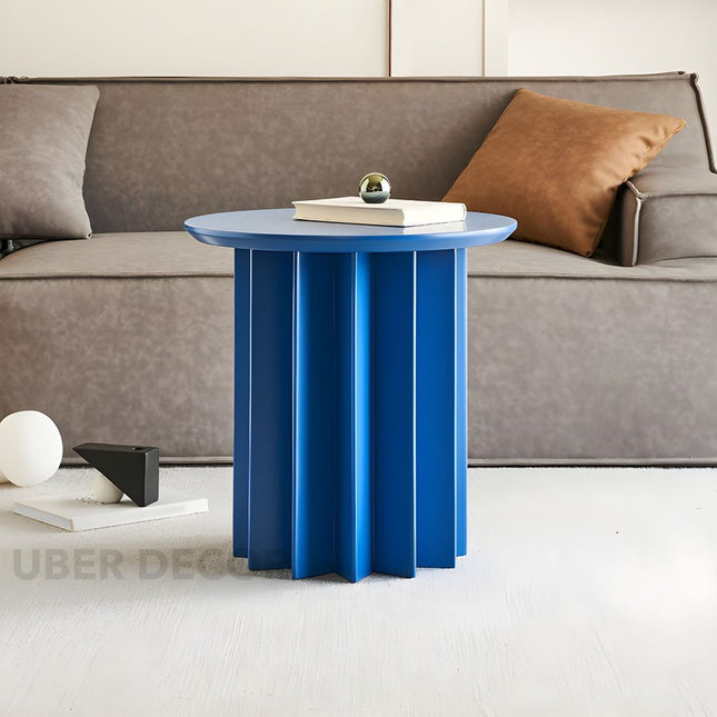 Pripet Coffee Table, Modern Sculptural Round Minimalist Accent Table with Pleated Column Base for Living Room