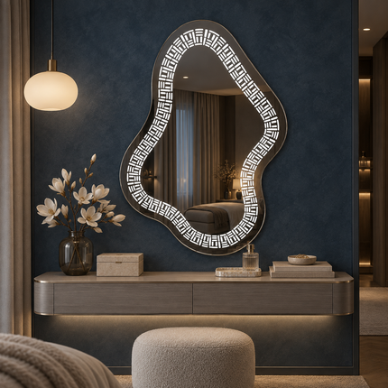 Vector Abstract LED Mirror – Frameless Wall Hanging Mirror with Front or Back Lit for Vanity & Bathroom