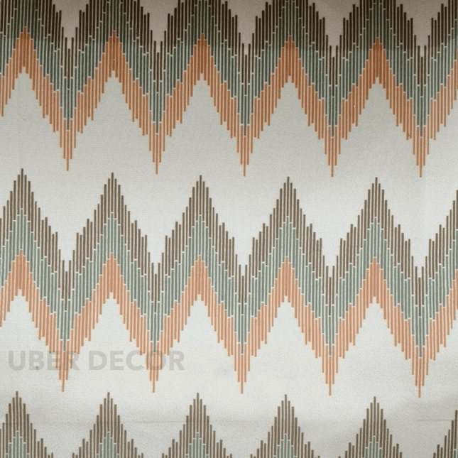 Teksun - Earth-Tone Linear Chevron Textured Suede Upholstery Fabric - Sage & Terracotta Gradient Chevron