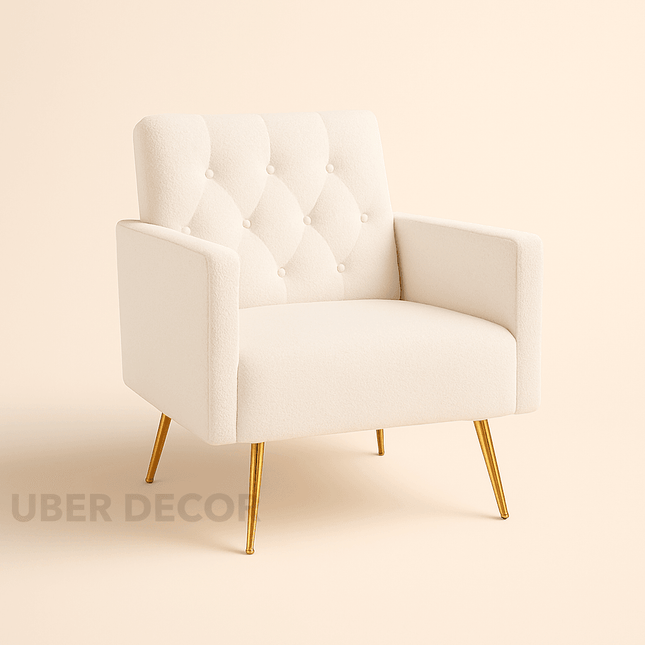 Sherpa-LUXE Modern Accent Chair – Upholstered Tufted Armchair with Gold Steel Legs for Living Room Comfort