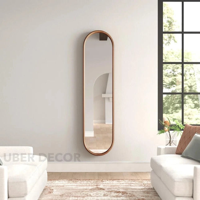SlimCapsule Reflection- Capsule Shaped Long Full Length Standing Mirror for Bedroom, Hotel Room or Living Room