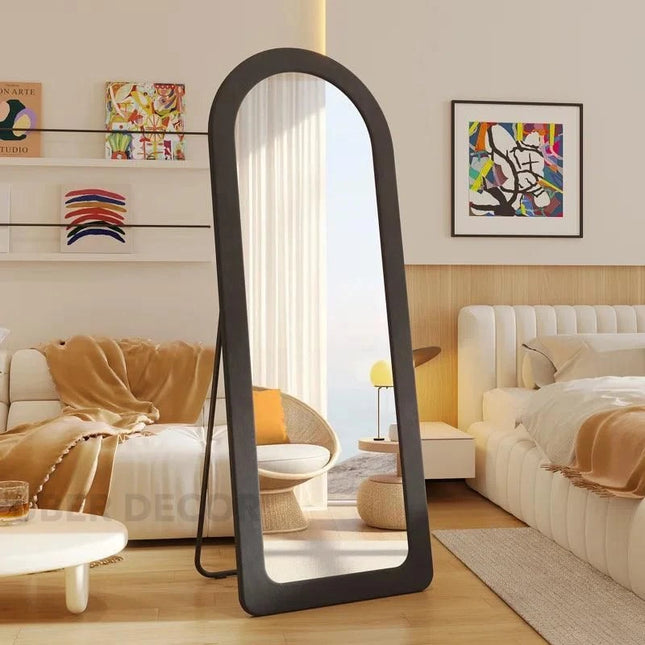 SuedeWrap Luxe Arched Full Length Upholstered Standing Mirror for Bedroom with optional LED light