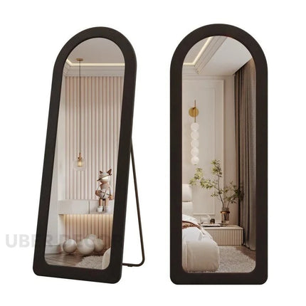 SuedeWrap Luxe Arched Full Length Upholstered Standing Mirror for Bedroom with optional LED light
