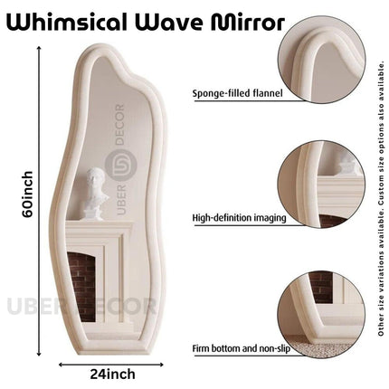 Whimsical Wave Upholstered Full Length Bedroom Mirror- Modern Wavy Irregular Arched Mirror