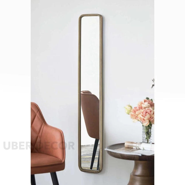 SlimLine Capsule Shaped Slim Metal Frame Full Length Standing Mirror for Bedroom, Hotel room or Living Room