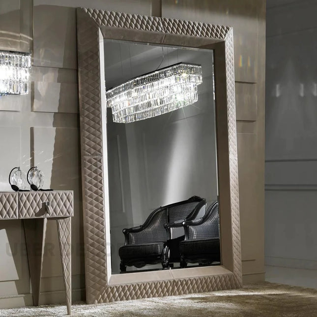 Cambridge Classic Tufted Full-Length Rectangular Upholstered Bedroom Mirror- Luxury Mirror
