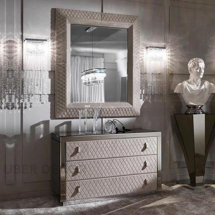 Cambridge Classic Tufted Full-Length Square Upholstered Bedroom Mirror- Luxury Mirror