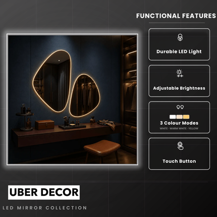 Twinza Two Piece Frameless LED Mirror Set with Front or Back Lit for Vanity and Modern Interiors