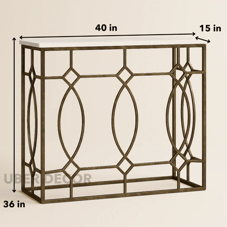 Verona Deco Iron Console Table – Vintage-Inspired Geometric Frame Console for Entryway or Living Room Styling - Uber Decor
