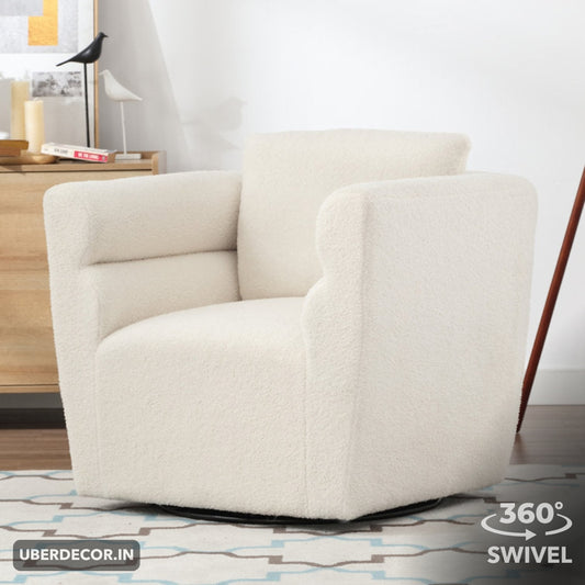 Celisse- Classic Wide Seat Boucle Upholstered 360 Revolving Swivel Arm Barrel Chair for Living Room