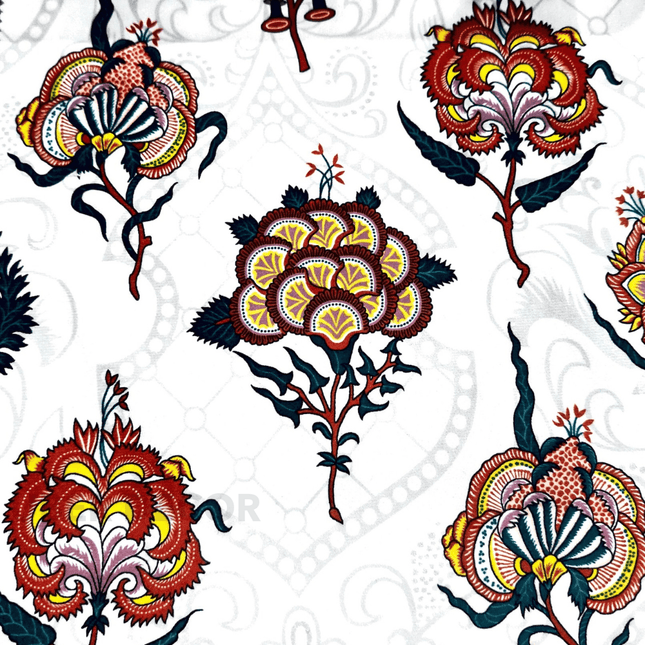 Istanbel Martar - Floral Textured Printed Suede Upholstery Fabric- Ornamental Bloom Floral