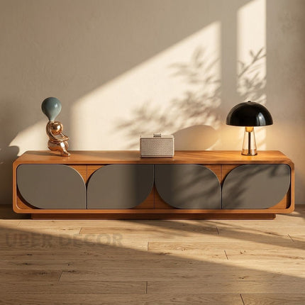 Zayrah Flow – Designer TV Cabinet, Mid Century Modern Console, American Inspired Walnut Finish, Closed Base, Living Room TV Unit Console