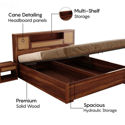 CaneHaven Japandi Wabi-Sabi Rattan Panel Platform Bed – Customisable Wooden Bed for Modern Indian Homes