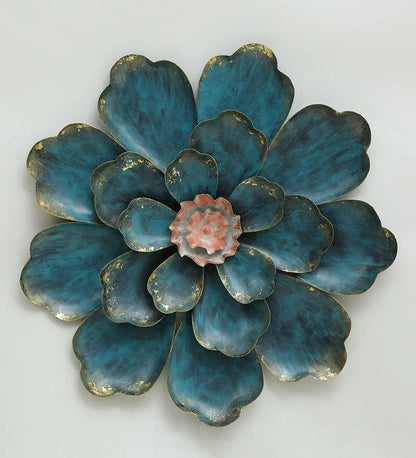 Decorative Blue Flower Distressed Wall Decor Metal Wall Art