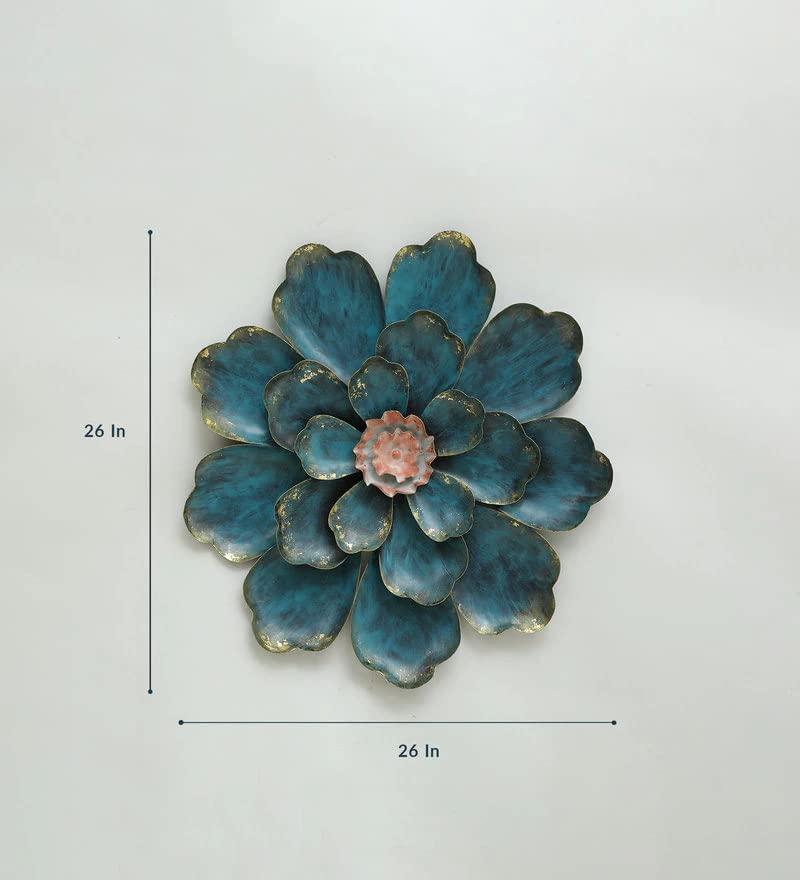 Decorative Blue Flower Distressed Wall Decor Metal Wall Art