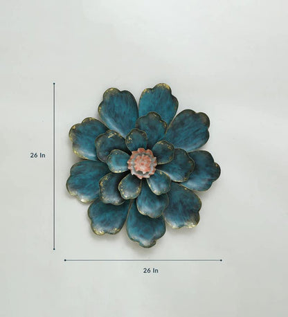 Decorative Blue Flower Distressed Wall Decor Metal Wall Art