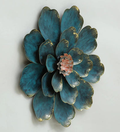 Decorative Blue Flower Distressed Wall Decor Metal Wall Art