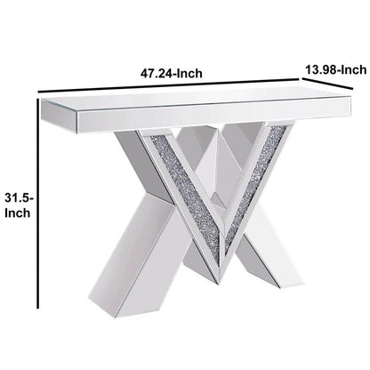 Nova Spark - Crossed V Shaped Modern Luxury Crystal Mirrored Console Table for Entryway