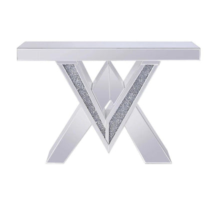 Nova Spark - Crossed V Shaped Modern Luxury Crystal Mirrored Console Table for Entryway