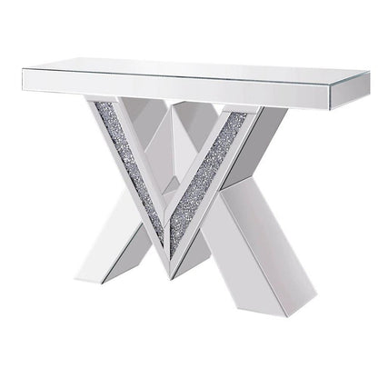 Nova Spark - Crossed V Shaped Modern Luxury Crystal Mirrored Console Table for Entryway