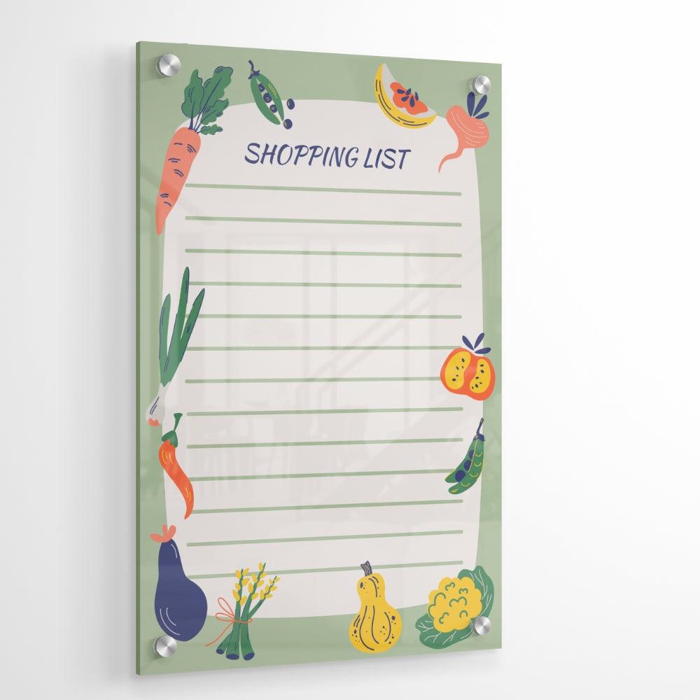 Cute Shopping List Glass Writing Board- Printed Acrylic Wall Planner