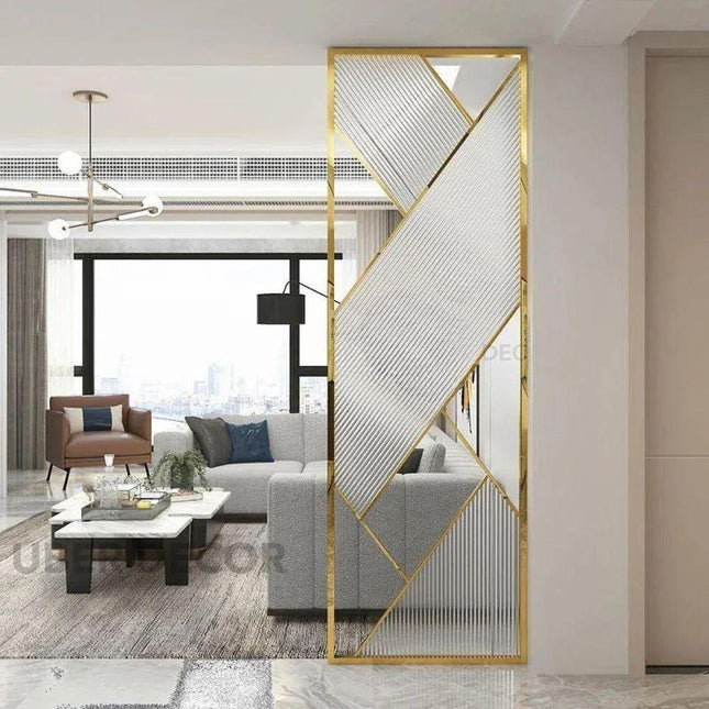 ELORE Glass And Stainless Steel Geometric Room Divider Floor To Ceiling Partition For Dining Area Living Room And Passage