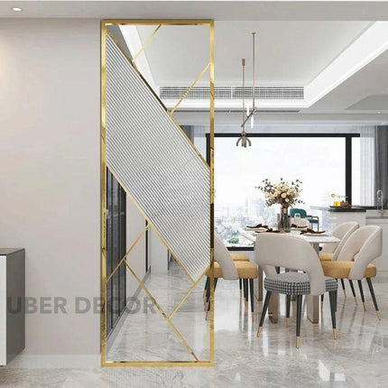 ELORE Glass And Stainless Steel Geometric Room Divider Floor To Ceiling Partition For Dining Area Living Room And Passage