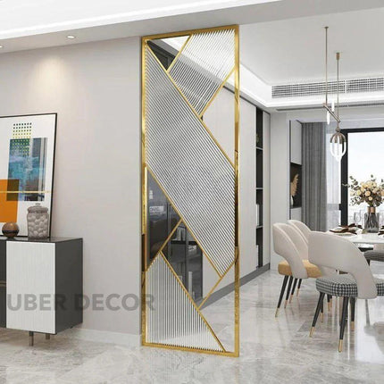 ELORE Glass And Stainless Steel Geometric Room Divider Floor To Ceiling Partition For Dining Area Living Room And Passage
