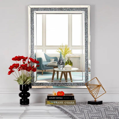 Athena's Opulence: Rectangular Crushed Glass Crystal Mirror for Console, Makeup or Bathroom