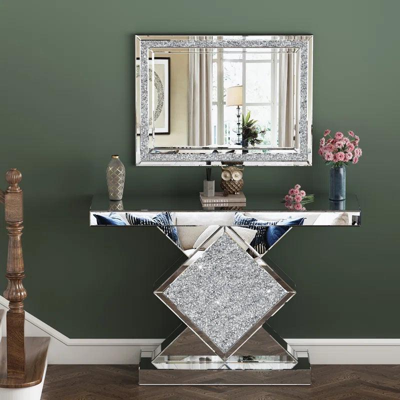 Athena's Opulence: Rectangular Crushed Glass Crystal Mirror for Console, Makeup or Bathroom