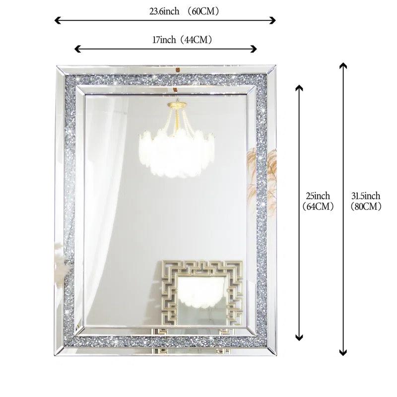 Athena's Opulence: Rectangular Crushed Glass Crystal Mirror for Console, Makeup or Bathroom