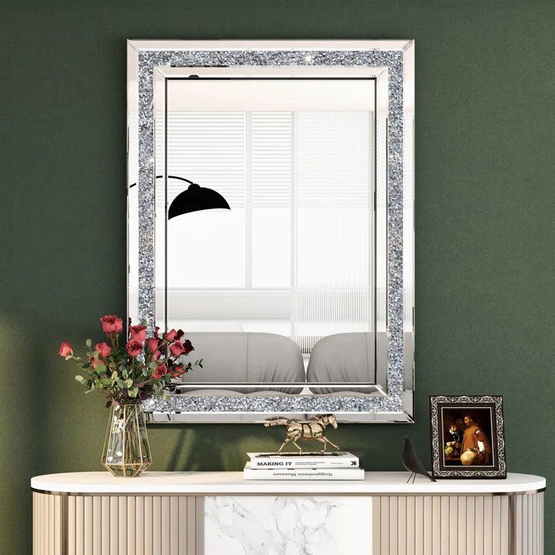 Athena's Opulence: Rectangular Crushed Glass Crystal Mirror for Console, Makeup or Bathroom