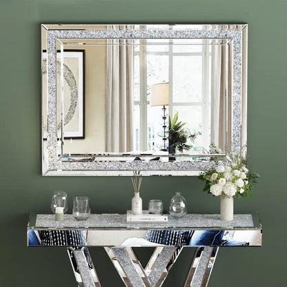 Athena's Opulence: Rectangular Crushed Glass Crystal Mirror for Console, Makeup or Bathroom