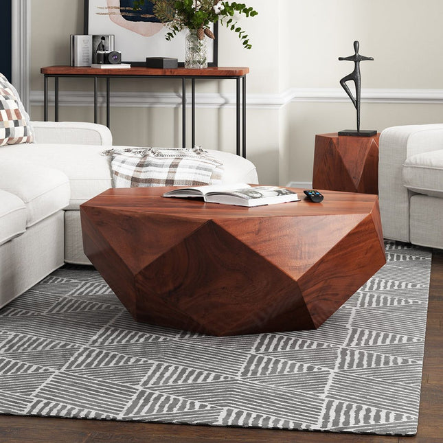 Liffey Coffee Table, Modern Geometric Sculptural Wooden Polygonal Center Table for Living Room