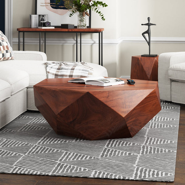 Liffey Coffee Table, Modern Geometric Sculptural Wooden Polygonal Center Table for Living Room