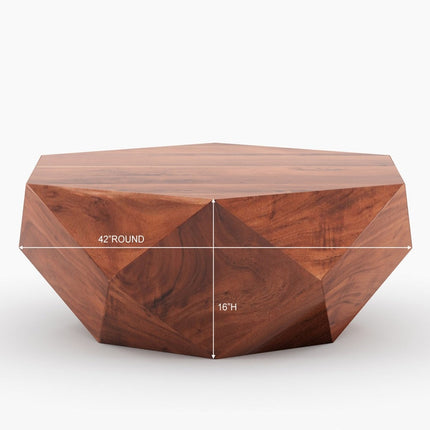 Liffey Coffee Table, Modern Geometric Sculptural Wooden Polygonal Center Table for Living Room