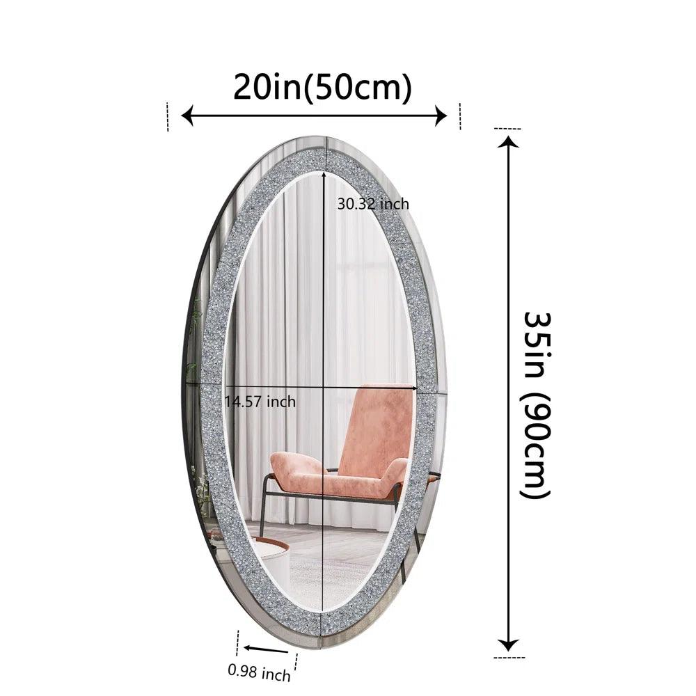 Elysium's Radiance: Oval Shaped Crushed Glass Crystal Mirror for Console, Makeup or Bathroom