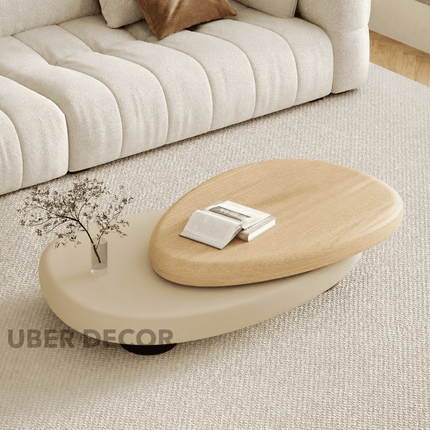 Songhua Contemporary Mid Century Japandi Coffee Table with Organic Two Tone Sculptural Design and Solid Wood Top