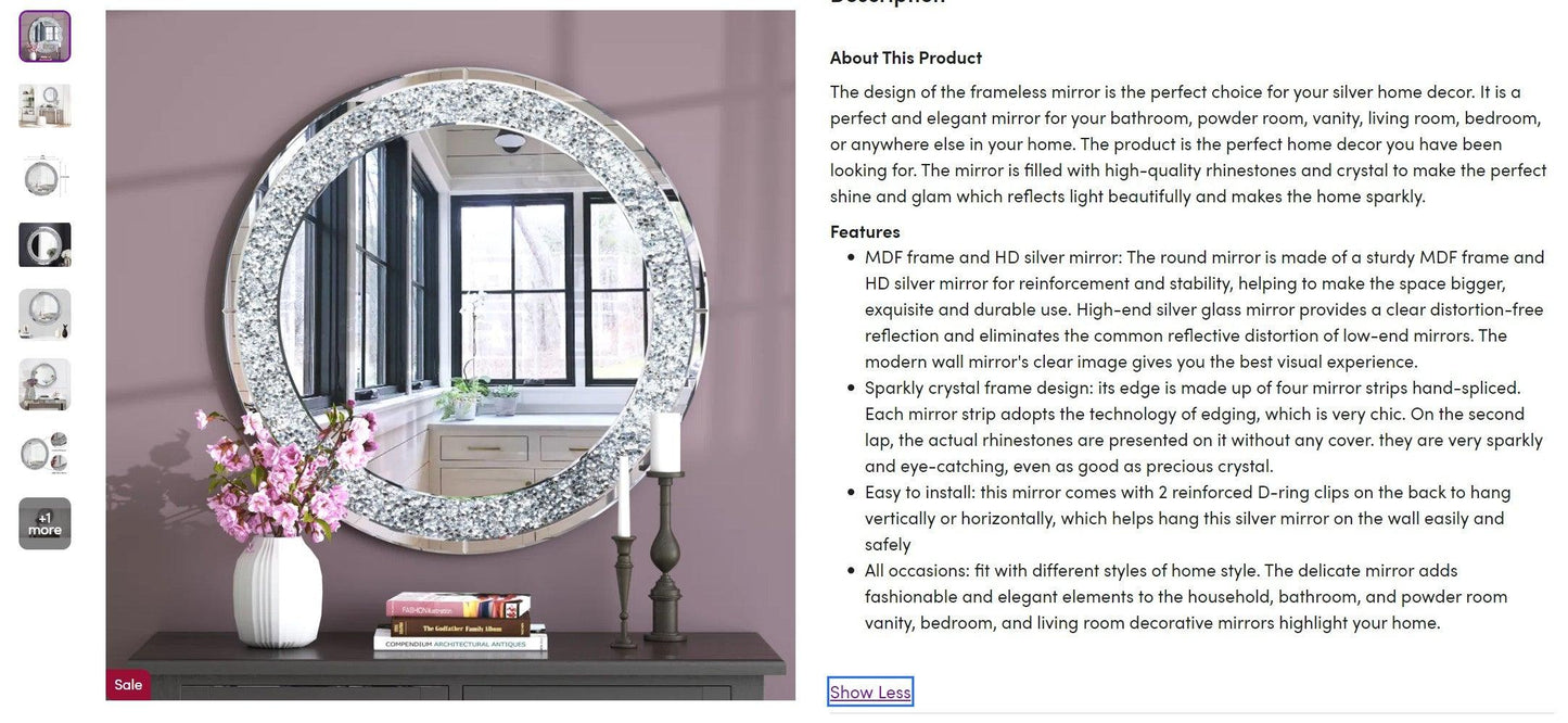 Apollo's Charm: Circular Crushed Glass Crystal Mirror