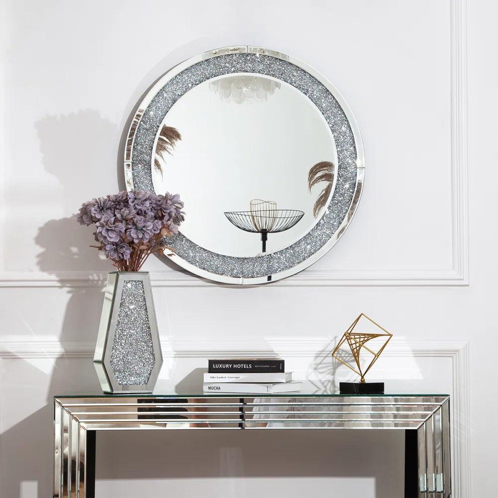 Apollo's Charm: Circular Crushed Glass Crystal Mirror